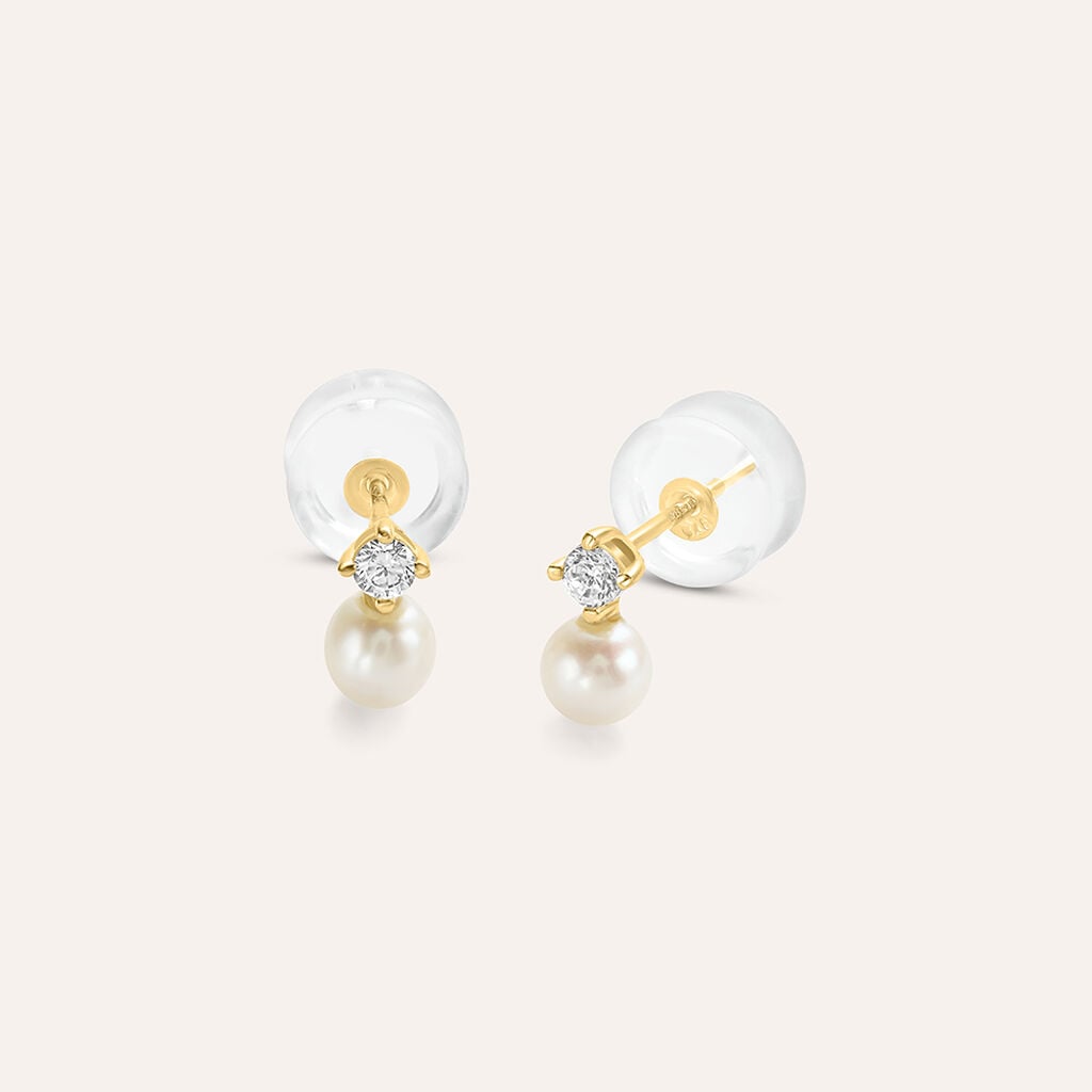 ORECCHINI LOBO BON TON ORO GIALLO PERLA D'ACQUA DOLCE CUBIC ZIRCONIA