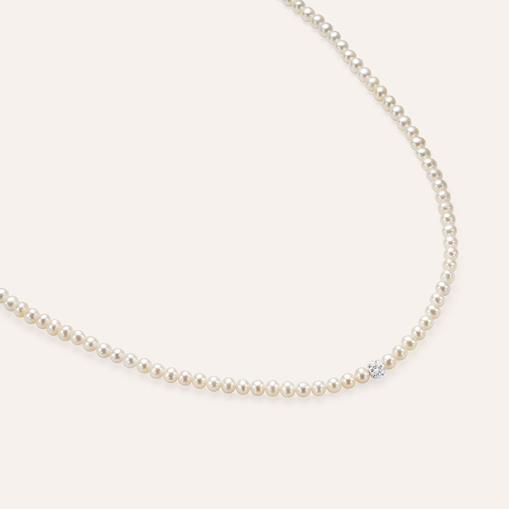 Collana Gabrielle Oro Bianco Perla D'Acqua Dolce Cristallo