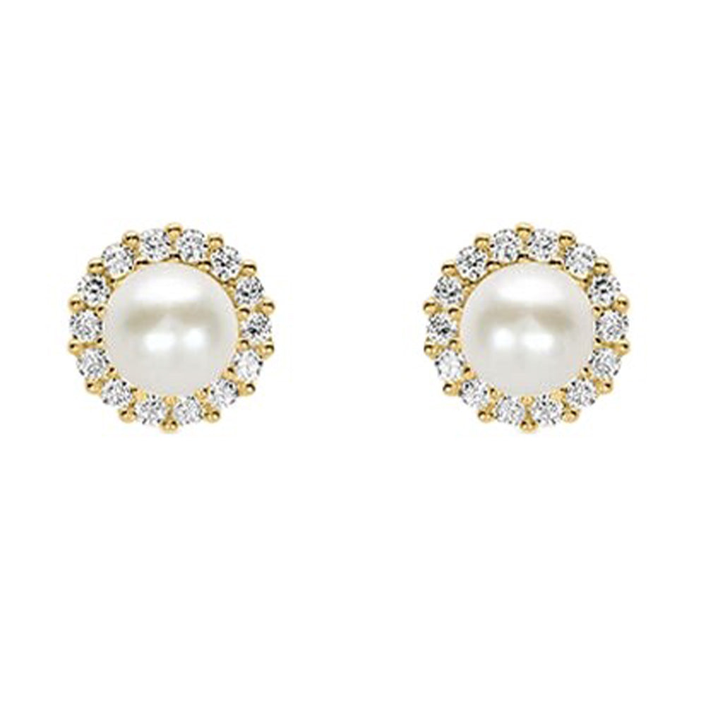 Orecchini Lobo Bon Ton Oro Giallo Perla D'Acqua Dolce Cubic Zirconia