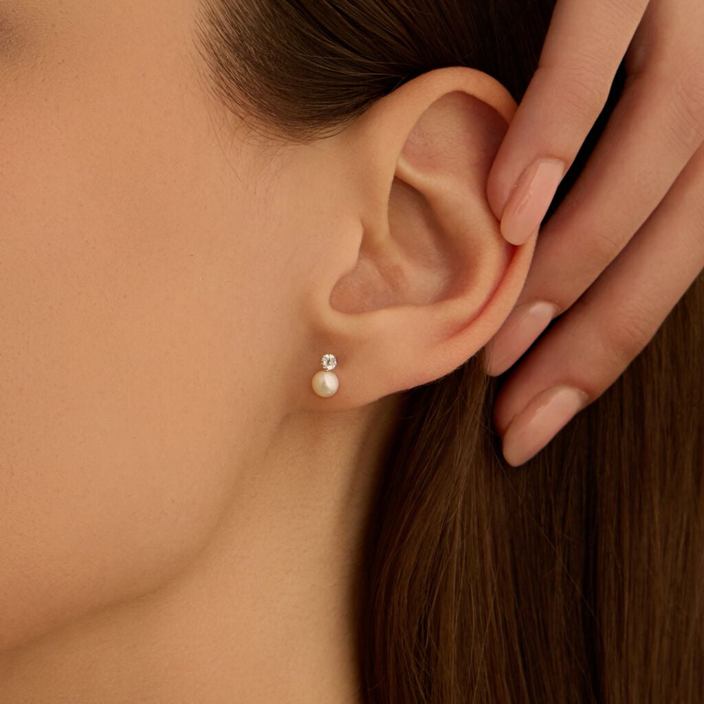 Orecchini Lobo Bon Ton Oro Bianco Perla D'Acqua Dolce Cubic Zirconia