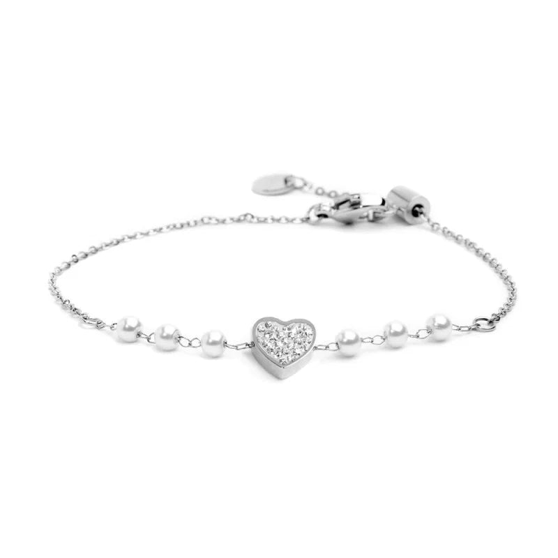 BRACCIALE CUORE CRISTALLI CON PERLE