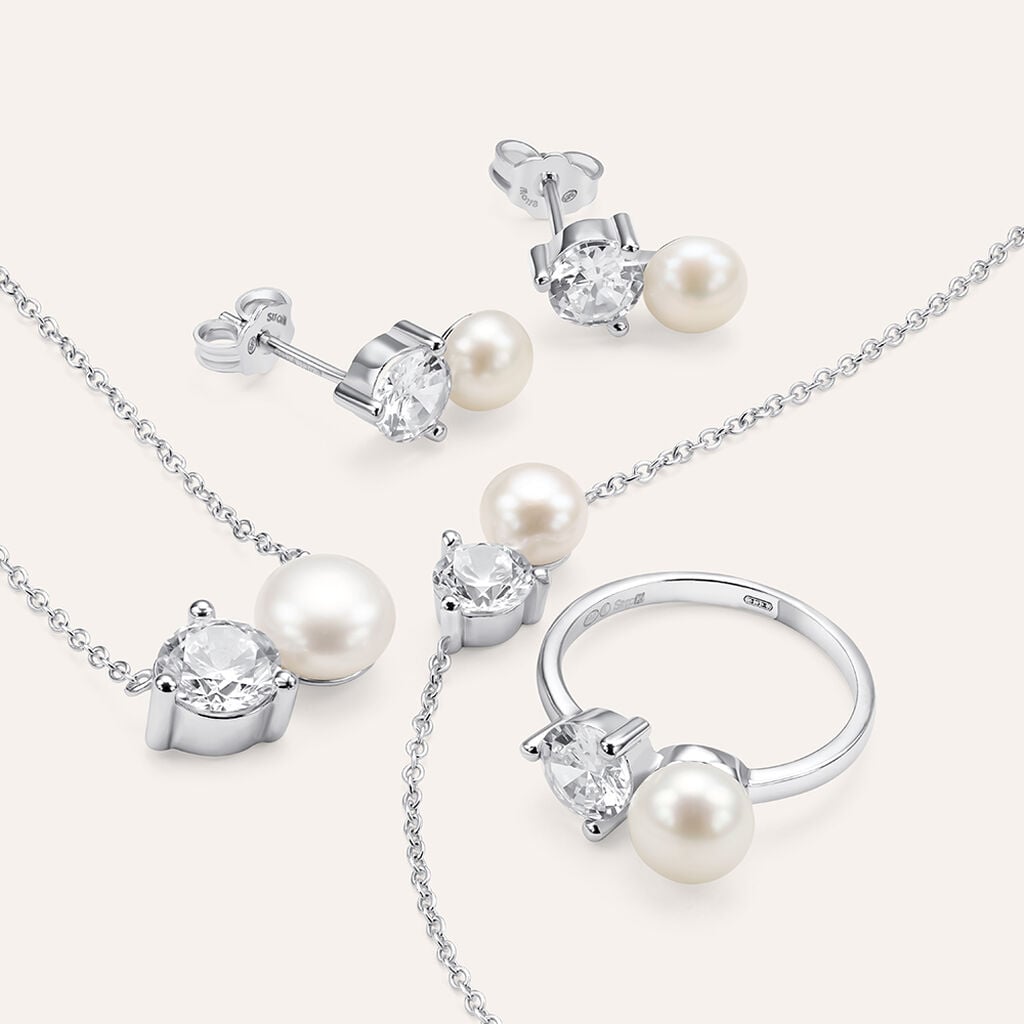 BRACCIALE SILVER PEARLS ARGENTO RODIATO PERLA SINTETICA CUBIC ZIRCONIA