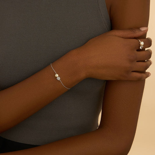 BRACCIALE SILVER PEARLS ARGENTO RODIATO PERLA SINTETICA CUBIC ZIRCONIA