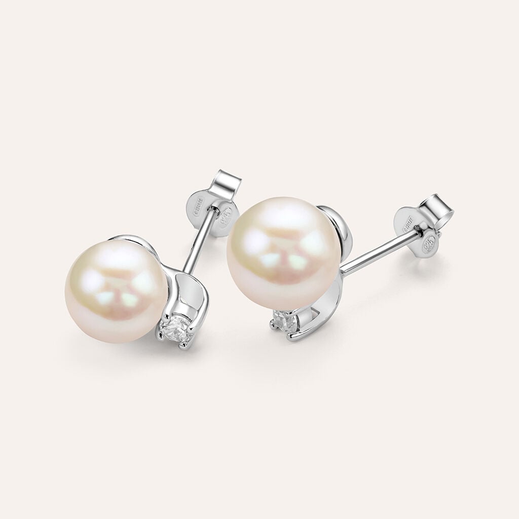 ORECCHINI LOBO SILVER PEARLS ARGENTO RODIATO PERLA SINTETICA CUBIC ZIRCONIA