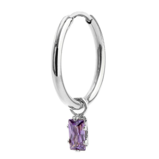 2or0090-p Orecchino a cerchio con cristallo baguette colore viola pendente