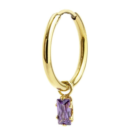2or0090g-p Orecchino a cerchio con cristallo baguette colore viola pendente