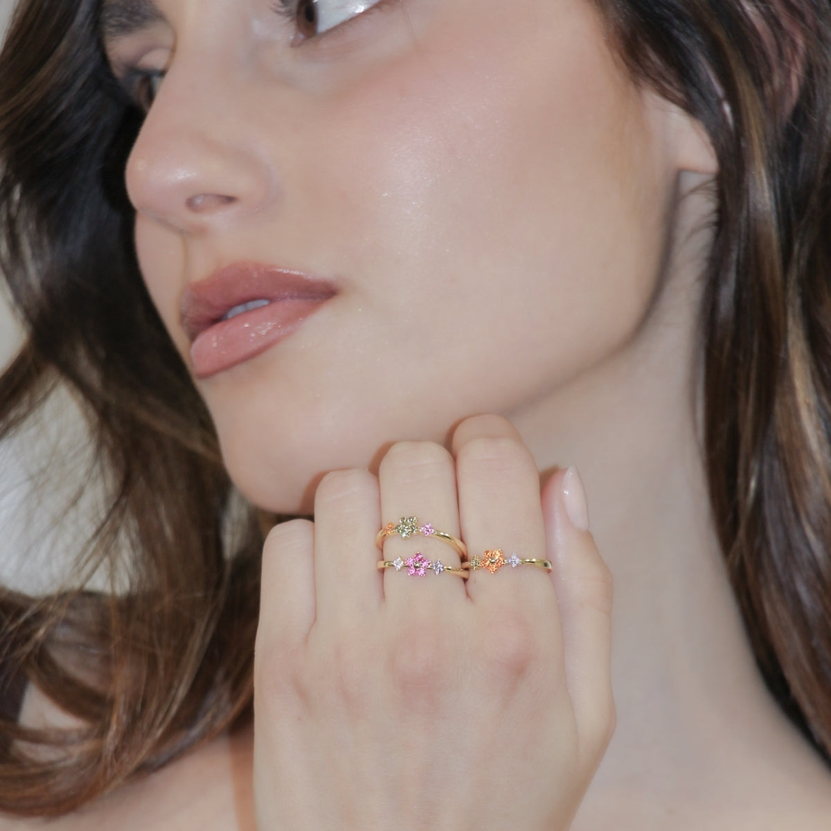 Anello Primula Arancione Dorato in Argento