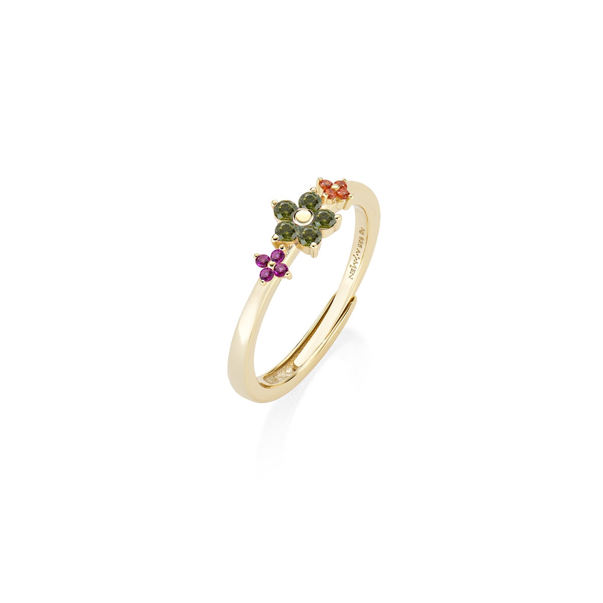 Anello Primula Verde Dorato in Argento