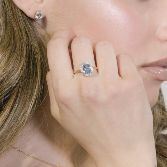 Anello Adattabile Dorato Royal Lady Zircone Acquamarina in Argento