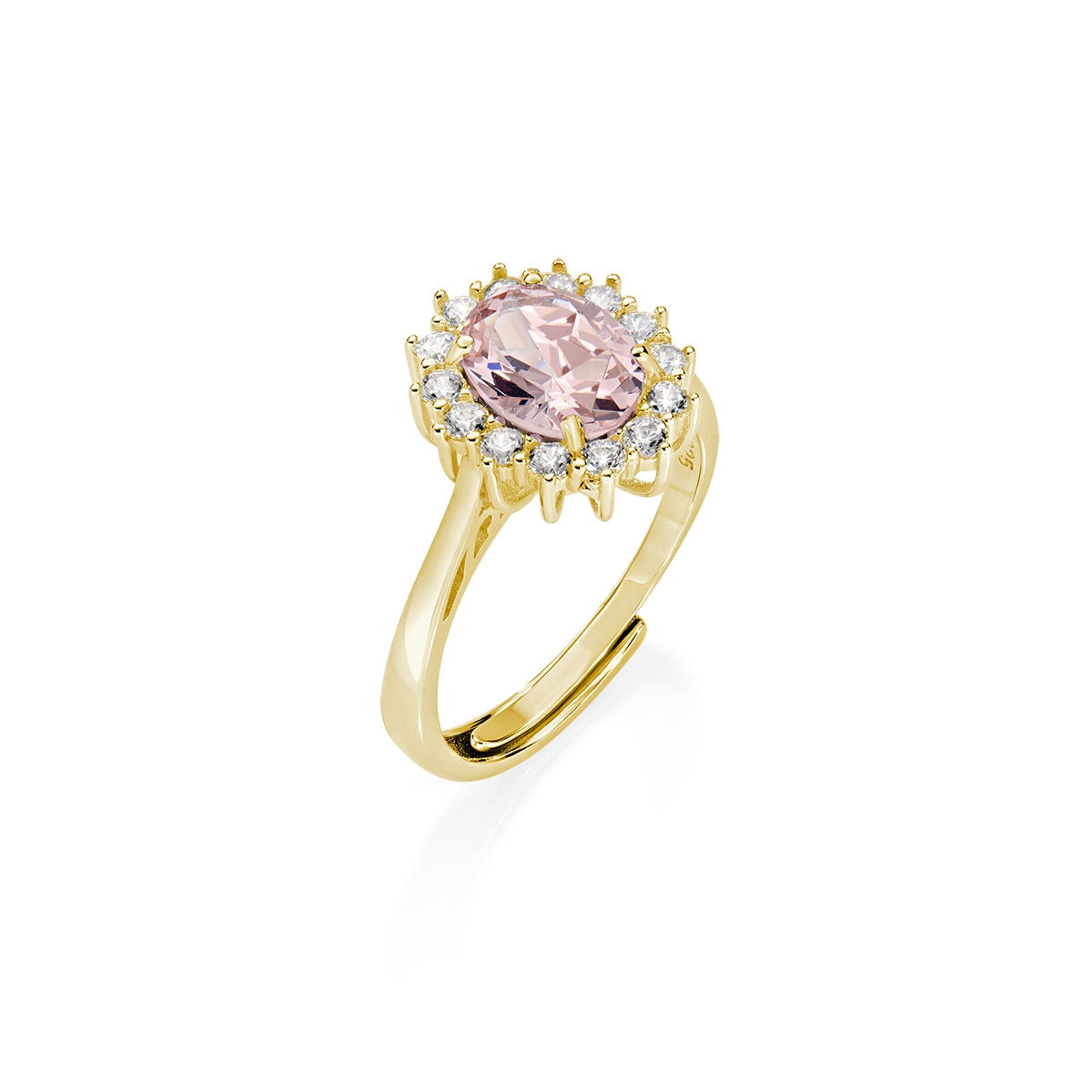 Anello Adattabile Dorato Royal Lady con Zircone Morganite in Argento