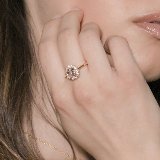 Anello Adattabile Dorato Royal Lady con Zircone Morganite in Argento