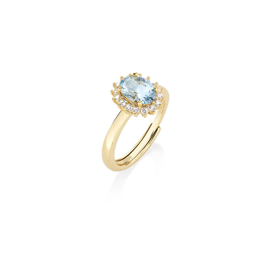 Anello Mini Royal Lady Dorato Zircone Blu London in Argento