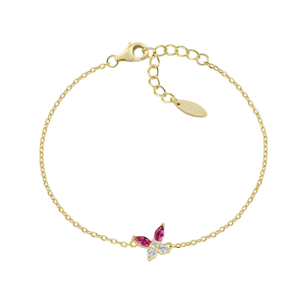 Bracciale Petali Rosso Ciliegia Dorato in Argento