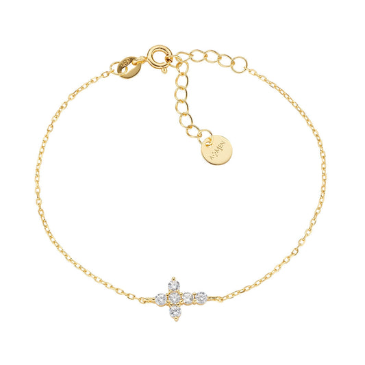 Bracciale Dorato Croce con Zirconi Bianchi