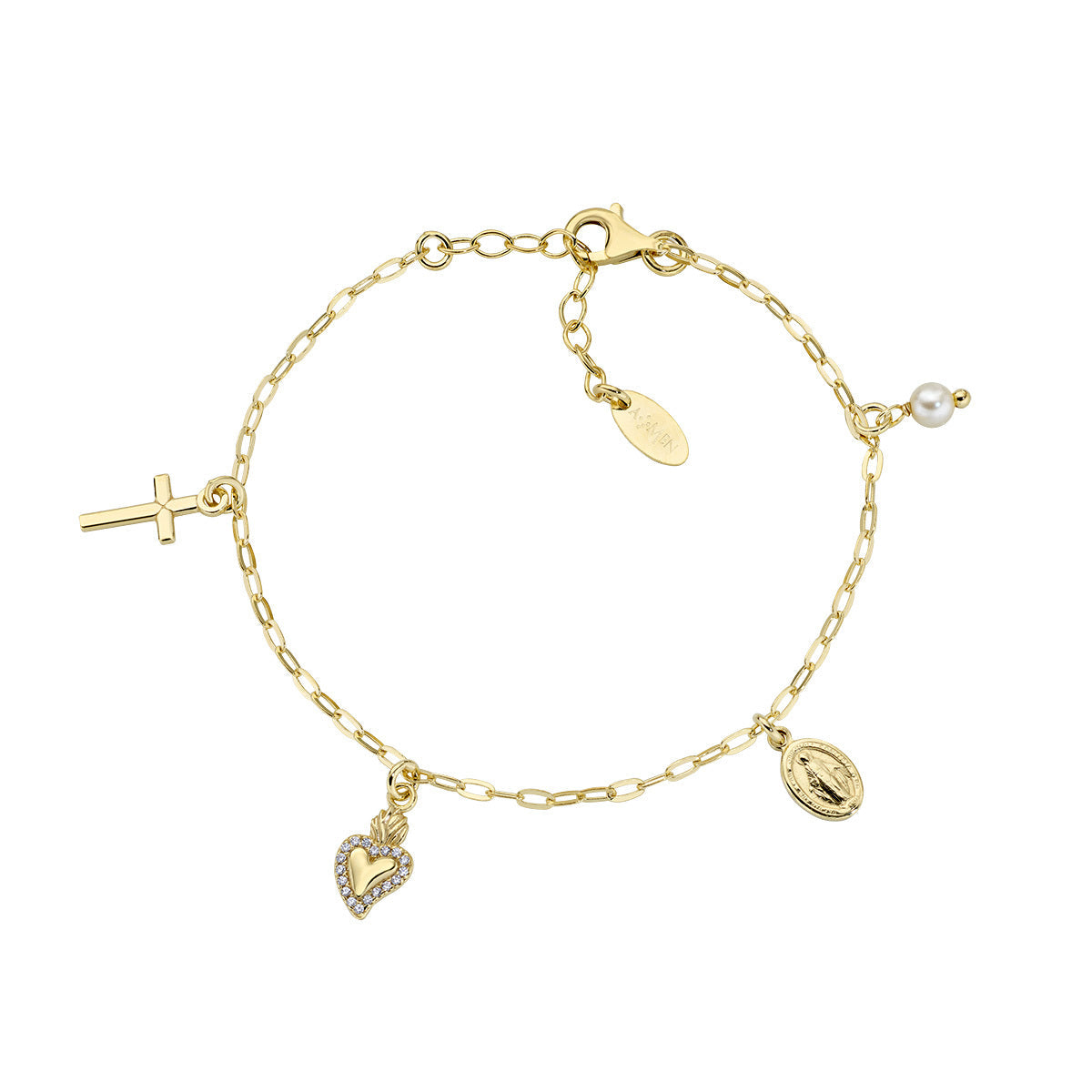Bracciale Multicharm Sacro Cuore con Perla Dorato