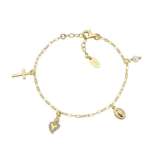 Bracciale Multicharm Sacro Cuore con Perla Dorato