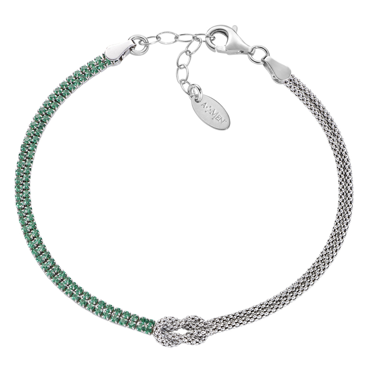 Bracciale Nodo d'Amore con Zirconi Verdi