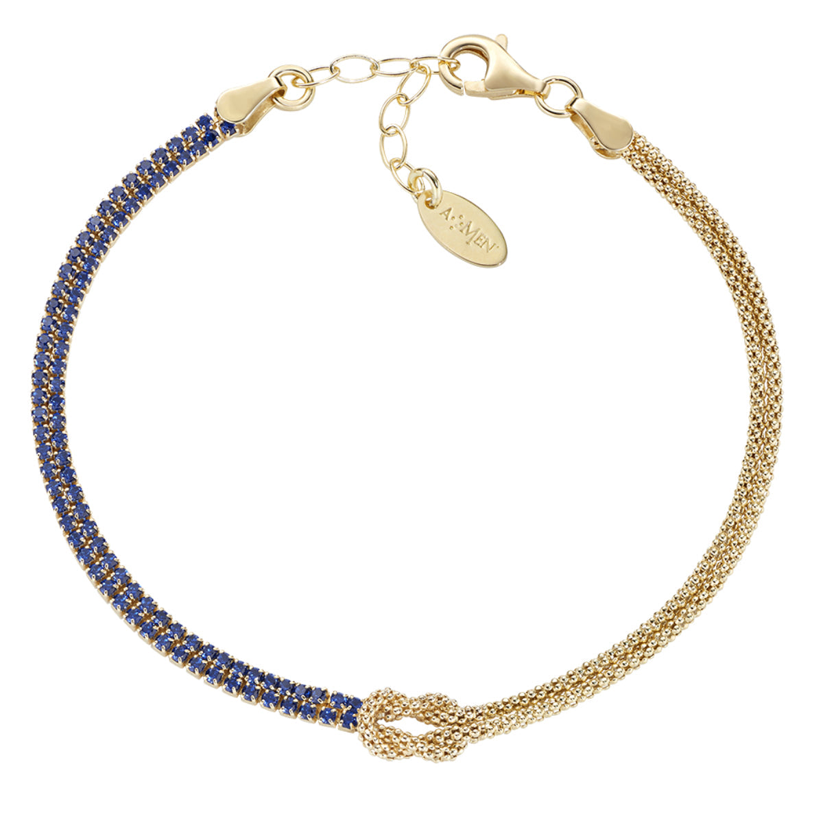 Bracciale Nodo d'Amore Dorato con Zirconi Blu