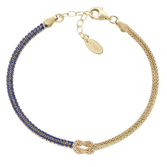 Bracciale Nodo d'Amore Dorato con Zirconi Blu