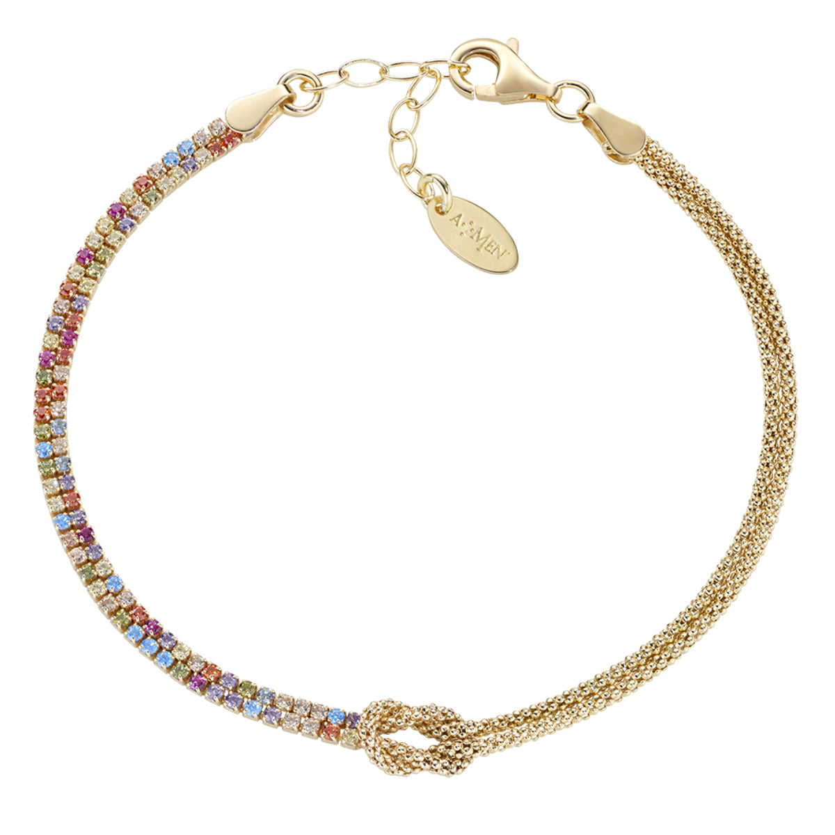 Bracciale Nodo d'Amore Dorato con Zirconi Multicolor