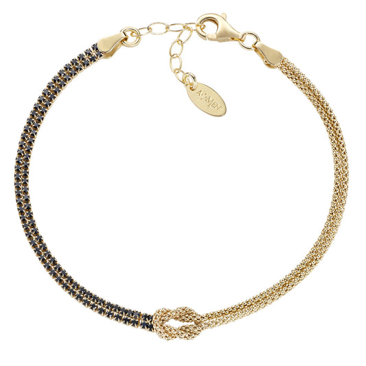Bracciale Nodo d'Amore Dorato con Zirconi Neri