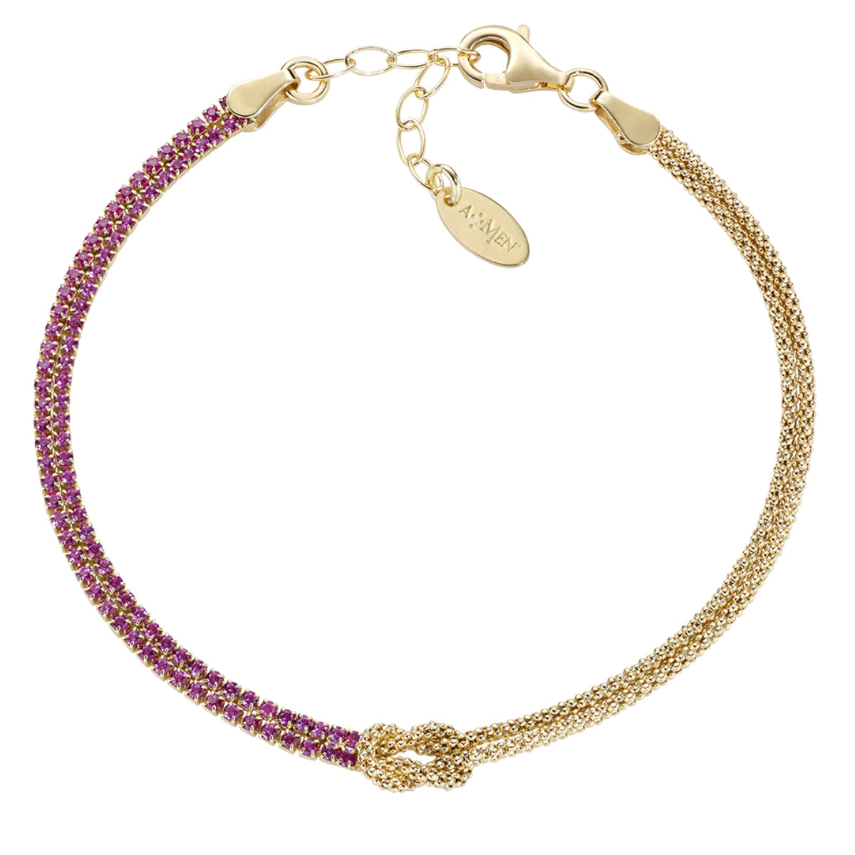 Bracciale Nodo d'Amore Dorato con Zirconi Rossi