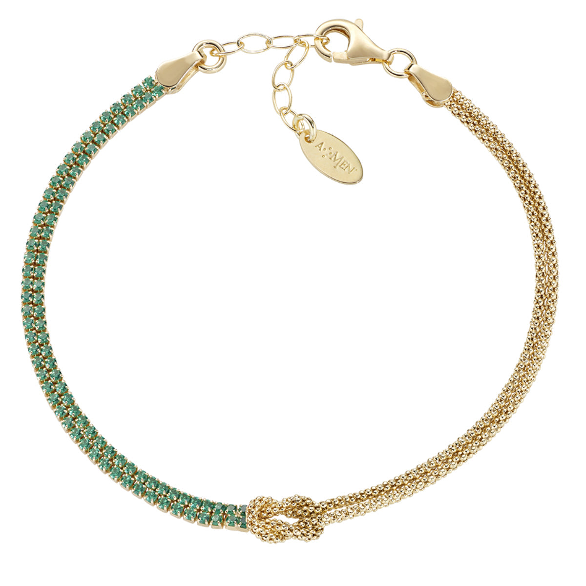 Bracciale Nodo d'Amore Dorato con Zirconi Verdi