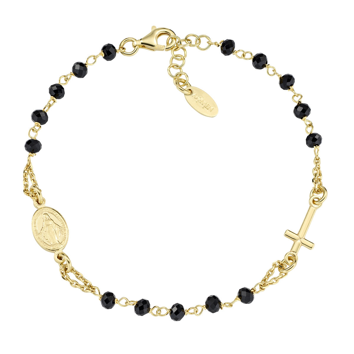 Bracciale Rosario Dorato con Cristalli Neri