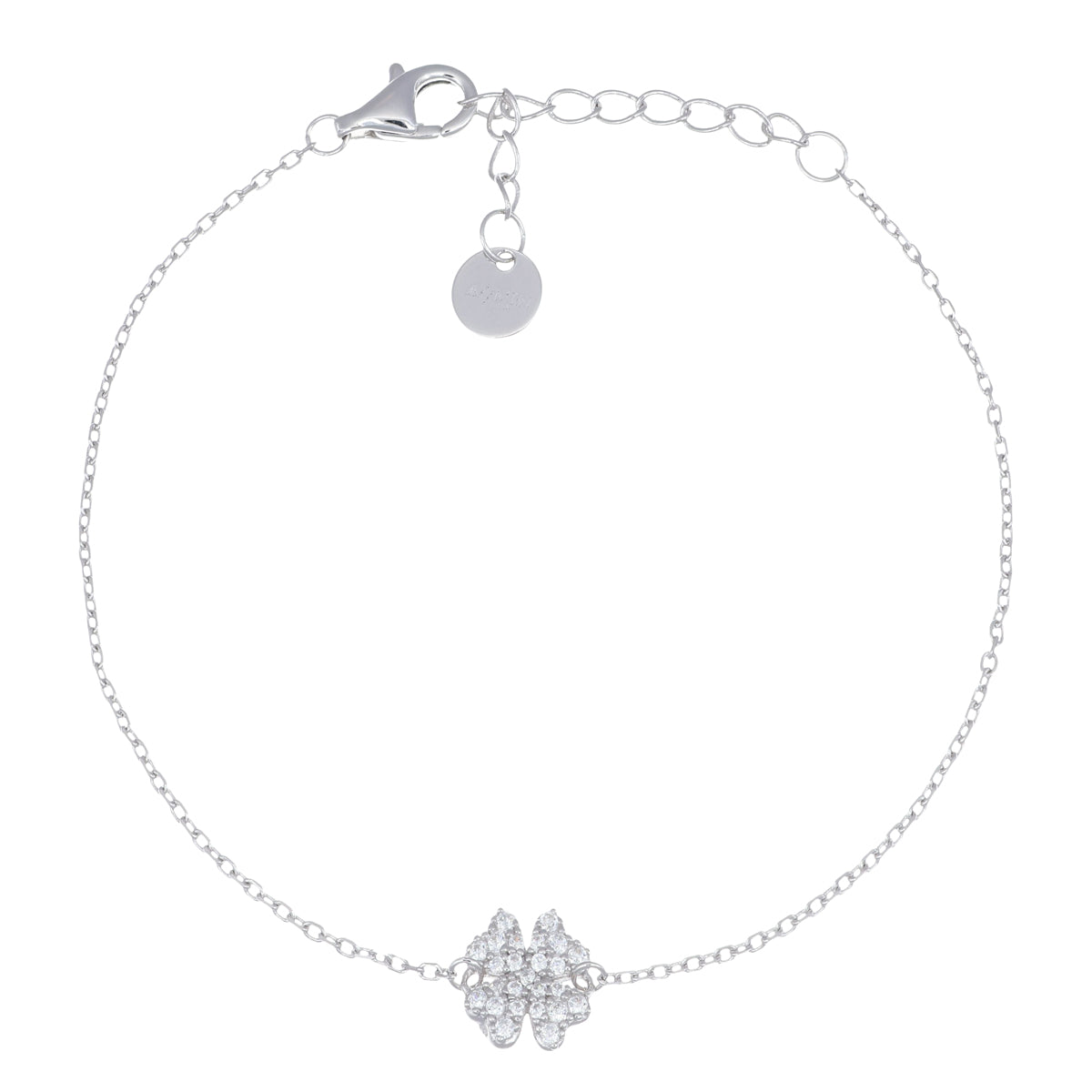 Bracciale a Catena con Charm Quadrifoglio e Zirconi Bianchi