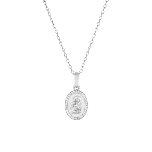 Collana Angelo Custode con Smalto Bianco e Zirconi
