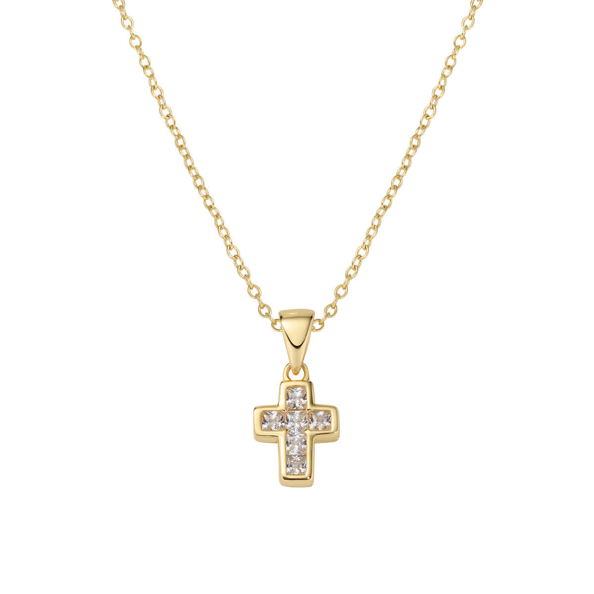 Collana Dorata Mini Croce con Zirconi Bianchi