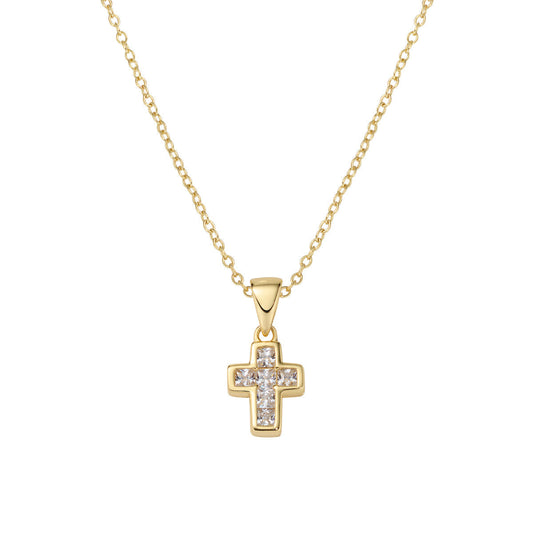 Collana Dorata Mini Croce con Zirconi Bianchi