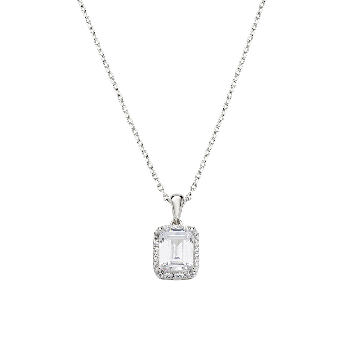 Collana Ciondolo Halo con Zircone Taglio Smeraldo