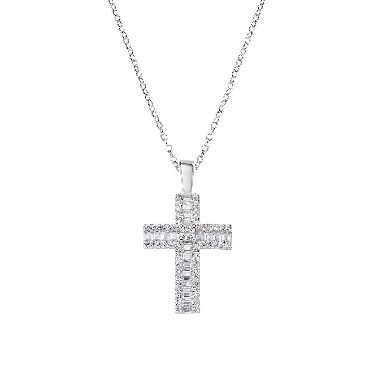 Collana con Croce di Zirconi Bianchi Baguette