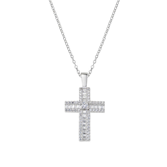 Collana con Croce di Zirconi Bianchi Baguette