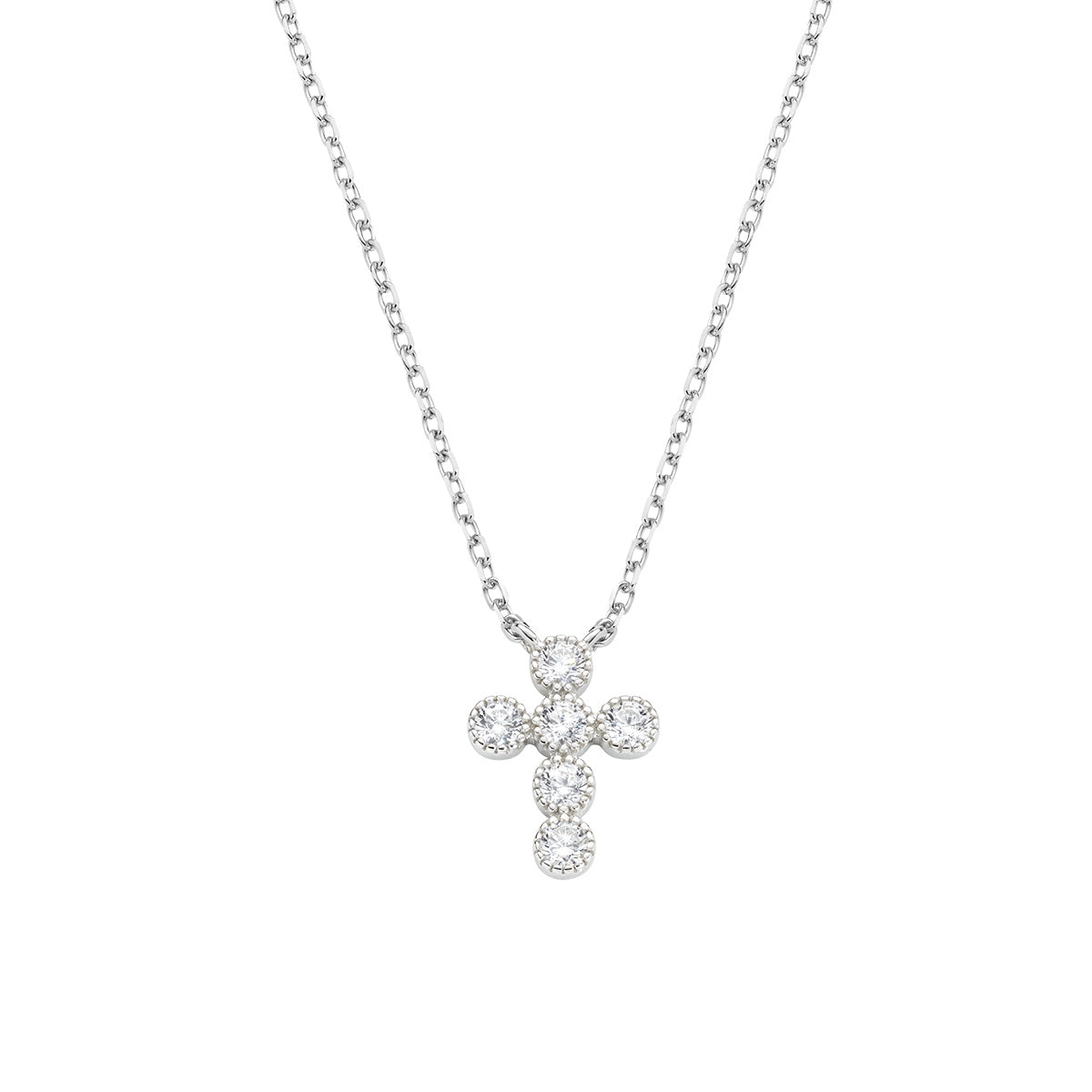 Collana Croce con Zirconi Bianchi su Castone Tondo