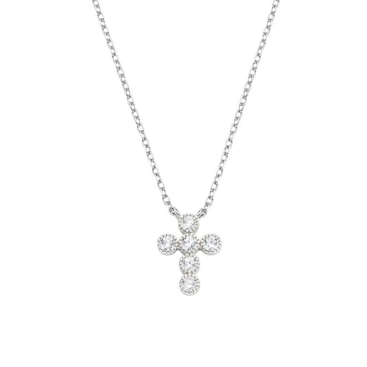 Collana Croce con Zirconi Bianchi su Castone Tondo