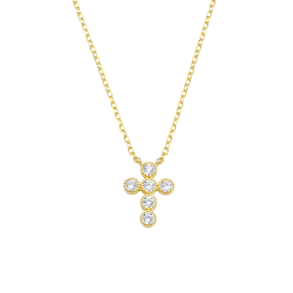 Collana Croce Dorata con Zirconi Bianchi su Castone Tondo
