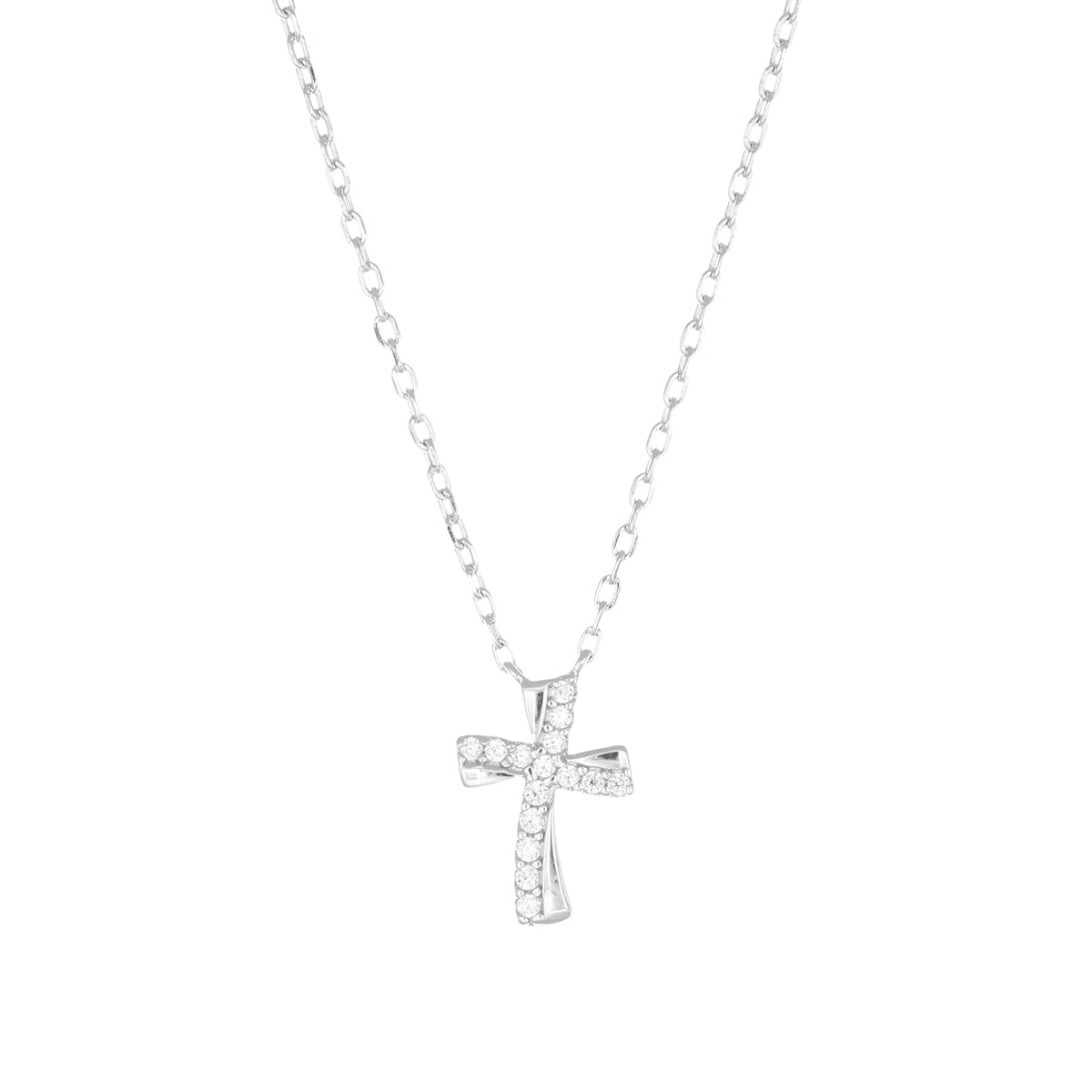 Collana Croce Ondulata con Zirconi Bianchi