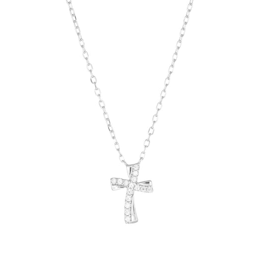 Collana Croce Ondulata con Zirconi Bianchi