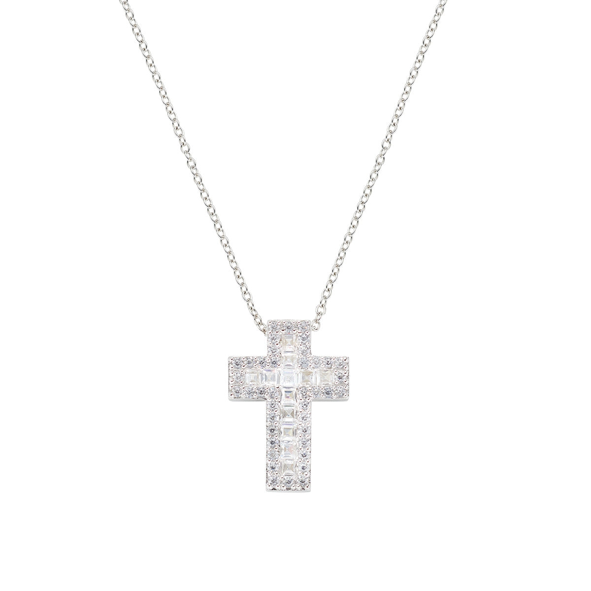 Collana Doppia Croce con Zirconi Bianchi
