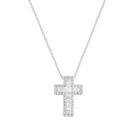 Collana Doppia Croce con Zirconi Bianchi