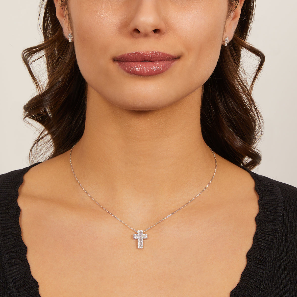 Collana Doppia Croce con Zirconi Bianchi