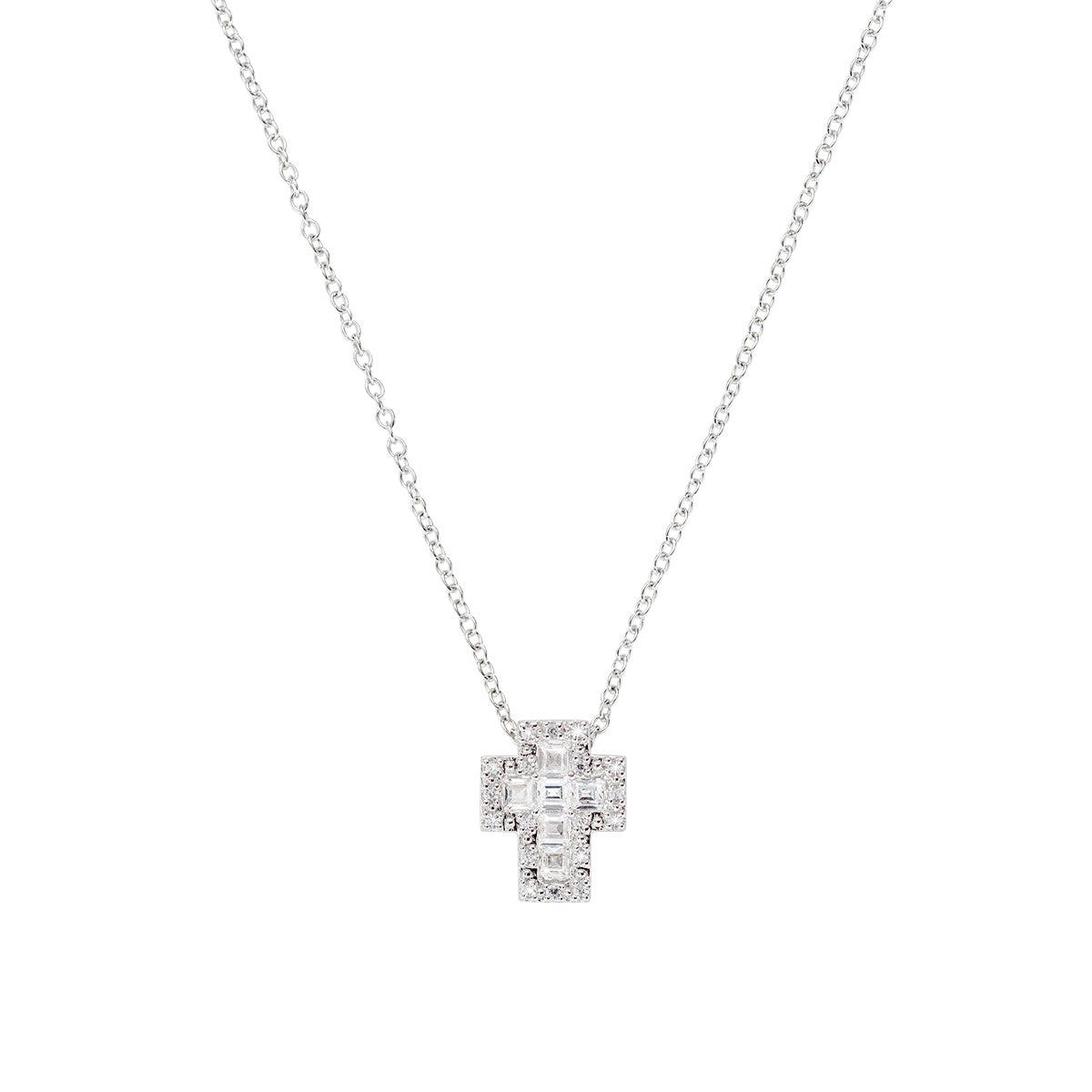 Collana mini Doppia Croce con Zirconi Bianchi