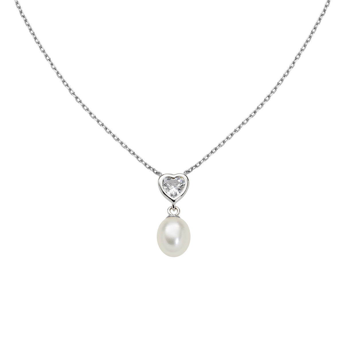 Collana Cuore con Perla e Zirconi