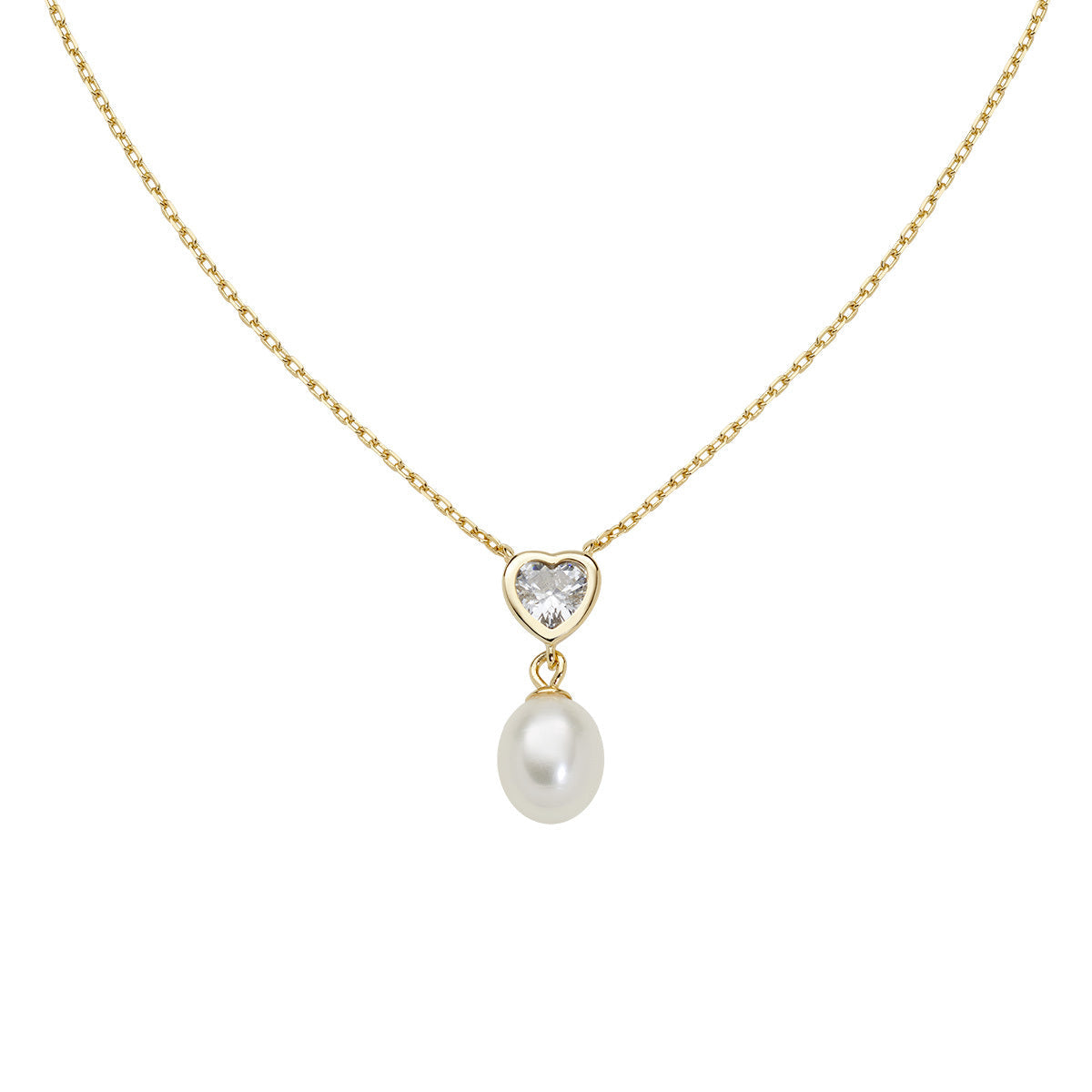 Collana Cuore con Perla e Zirconi Dorata