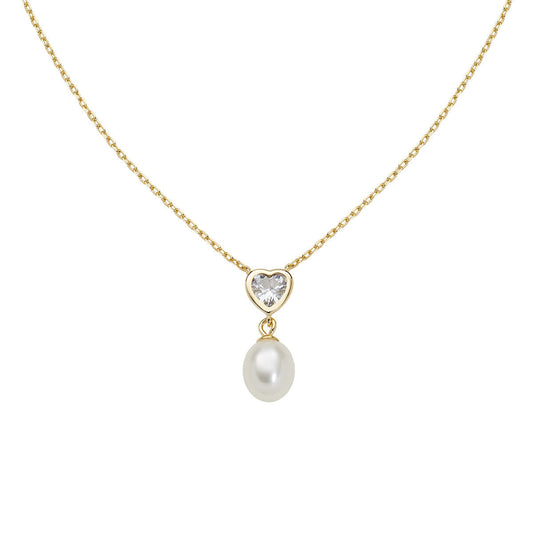 Collana Cuore con Perla e Zirconi Dorata