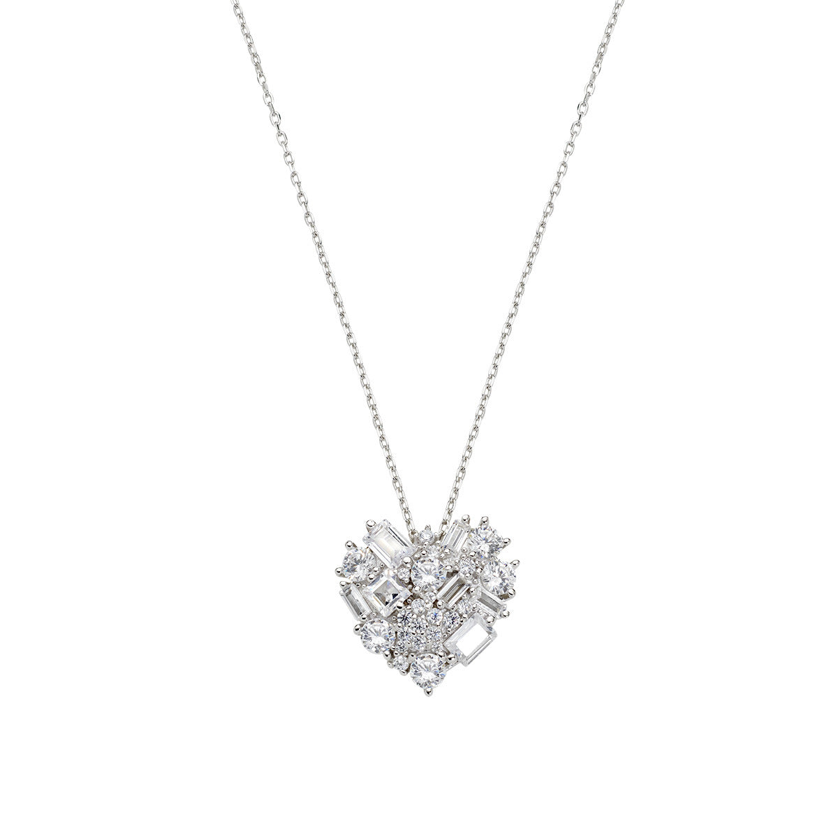 Collana Cuore con Cluster di Zirconi Bianchi