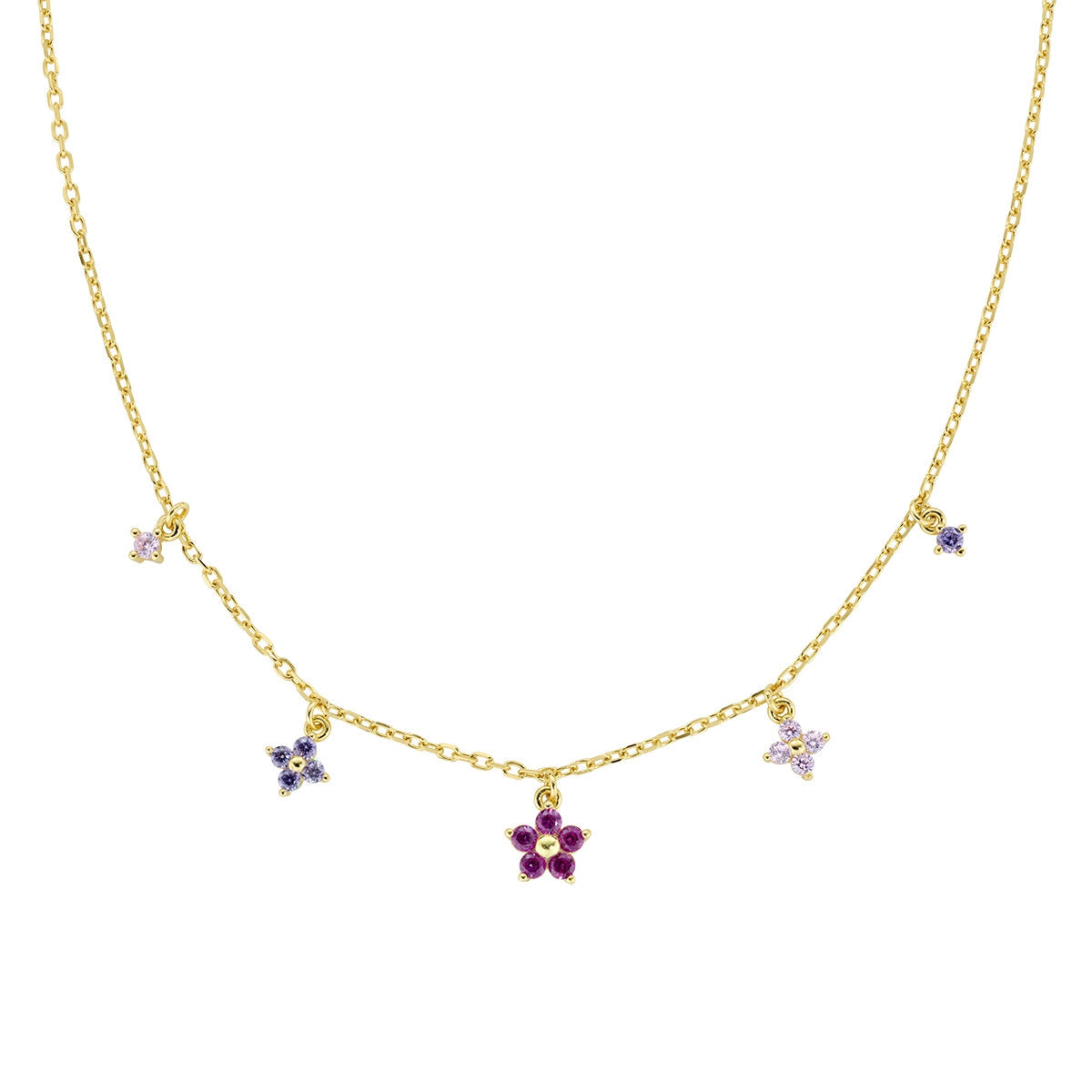 Collana Primula Fucsia Dorato in Argento