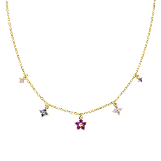 Collana Primula Fucsia Dorato in Argento